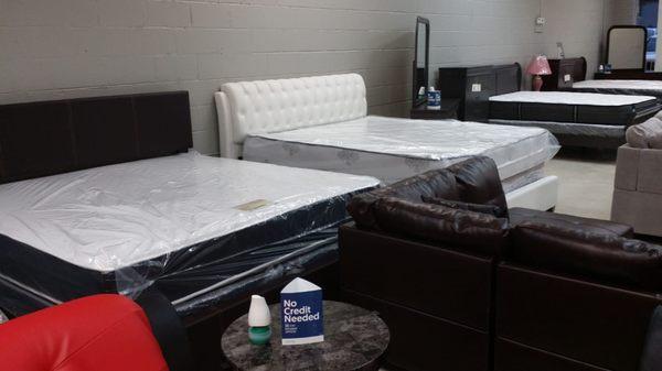 White leather King Bed with Mattress Included