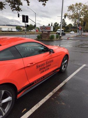 ORANGE!  You will see this bright 2015 Mustang coming down the road.  This is a very easy car to drive!