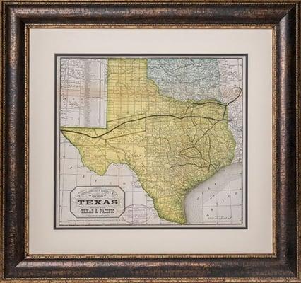 Custom Framed Historical Texas Maps