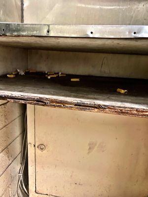 Cigarette butts under shelf left by male pro park employee and janitor has had to clean it up. Smelly.Pearl City Plaza