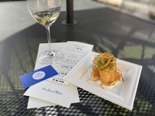 Our  seared salmon and leeks and lemon ricotta at Rombauer.