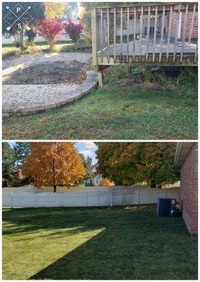 Deck removal after pool was gone.
Bush tree removal top soil installation with sod installation.