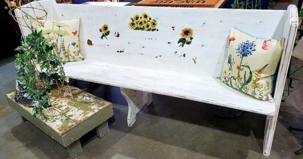 Farmhouse style church pew painted with Dixie Belle paints