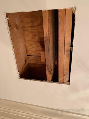 The hole in the kitchen ceiling.