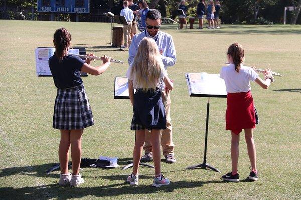 Working with the flute players at St. Matthew's Parish School in Pacific Palisades.