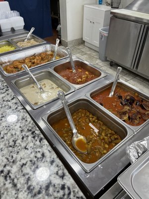 Rice, chicken, eggplant, okra, and meatballs!