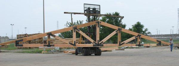 70 foot long timber truss getting ready for shipment