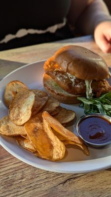 Chicken sandwich with hot chips, the chips were nice and crispy