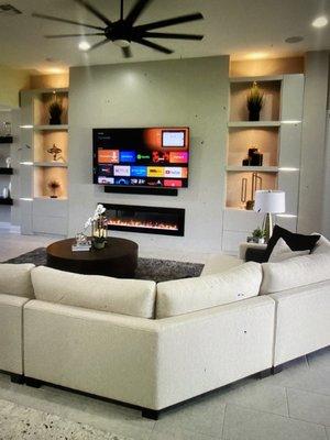 Custom modern architectural electrical fireplace unit