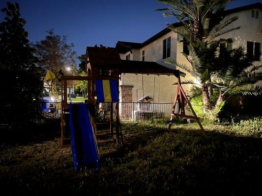 We put together the playground in the customer's new home