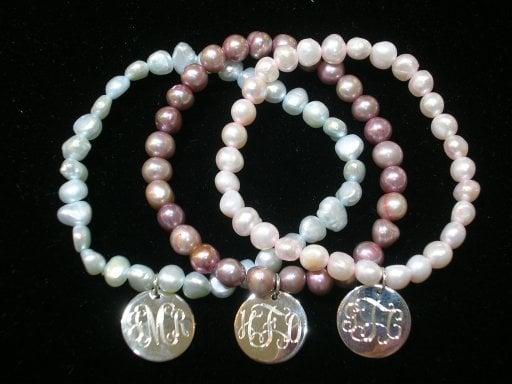 Personalized cultured pearl bracelets.