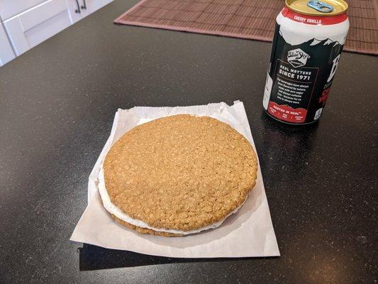 Their huge Oatmeal Cookie (soda can for scale)