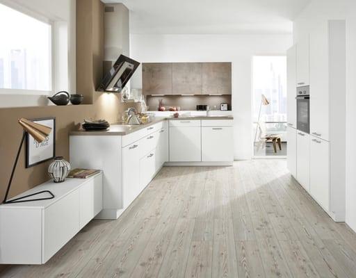 Germany Kitchens- Bauformat - White with  point color of Factory meterial