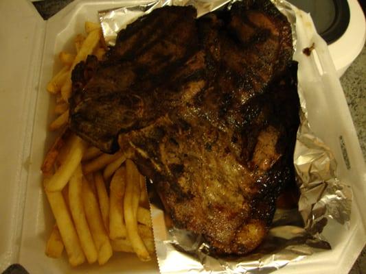 Hubs Take Out order of T-Bone Steak with Fries from New China Chef May 11th 2012