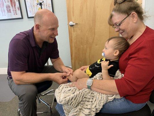 Little guy getting his first adjustment.