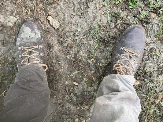 Here's the picture of my boots midway thru the cement work project before I took them to Gondola Guys