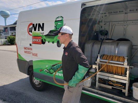 Michael treating a lawn in Longs, SC.