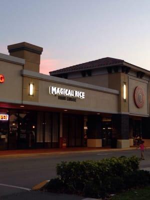 Front of store in between a Dry Cleaner and Chipotle.