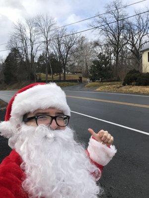 Worthy President Andrew Clem playing Santa and our 2017 Christmas Parade and Float