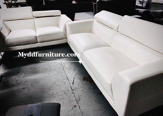 Pluto white sofa and loveseat with adjustable headrest‼ Leather gel is crafted to feel like Italian leather at a fraction of the cost