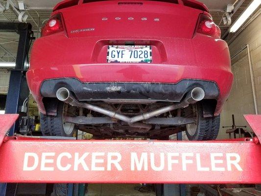 Custom fabricated Y-pipe muffler delete on a dodge avenger