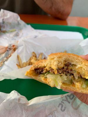 Single patty smash burger with fries