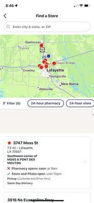 Walgreens 3747 moss st Lafayette Louisiana map