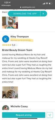 Review by a bride married October 23rd who had her hair and makeup done by Chris.