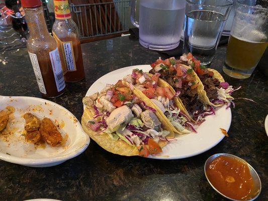 Chicken tacos, short rib tacos and fingerling potatoes (devoured!).