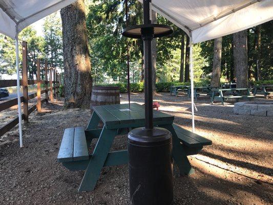 Covered seating at picnic tables