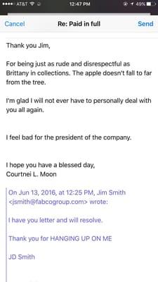 Jim Smith, the Vice President of FABCO. I did not hang up on him. I thanked him, told him I would send the email.