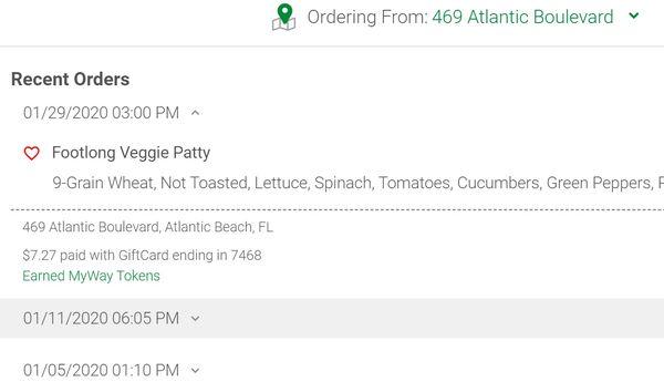 Photo of OUR online account for orders that Subway claims were "panhandled from others" by my fiance. LOL