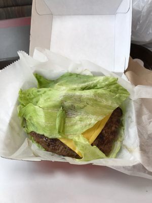 My 6 oz burger with lettuce instead of bread. Aren't I being good! On special - $1.99