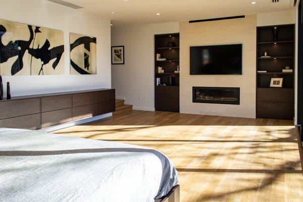 Custom bedroom shelving and vanity