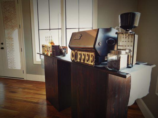 We supply ALL materials, including the coffee bar! All we need from you is an outlet.