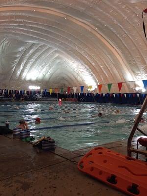 The lap pool inside the dome.