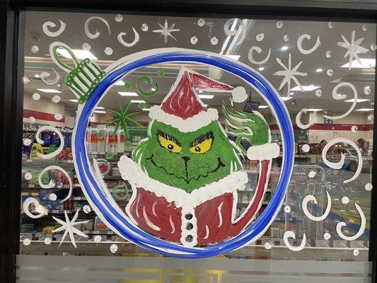 The grinch window art for Christmas