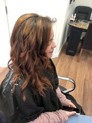 Red low lights hair by Megan Weese