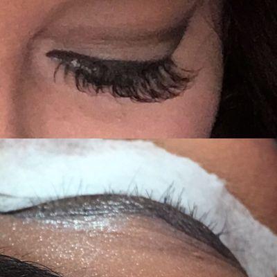 This was a client who came in with damaged lashes and they were repaired with smaller fuller lashes.