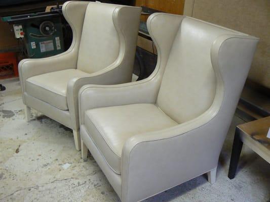 modern custom built wing chairs in white leather