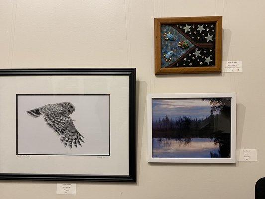 Browsing the Purcell Art Gallery. These items are on display and are for sale.