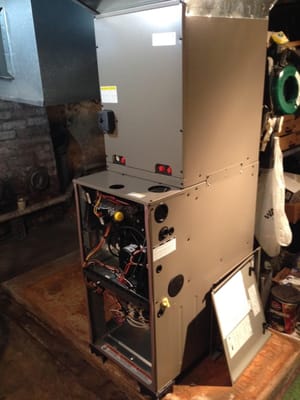 New Luxaire 95.5% gas furnace and A/C being install for a upgrade over old unit.