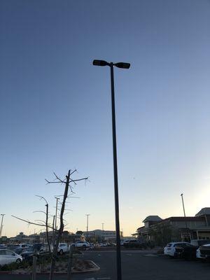 Cool LED lighting throughout the parking lot downward facing