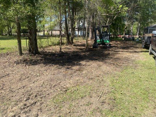 Clearing a customer property line that was overgrown with brush and trees