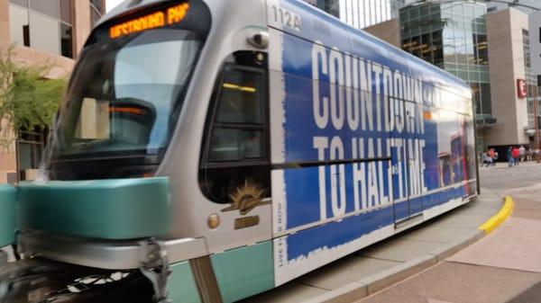 Phoenix Light Rail train, Super Bowl 49 week, Downtown Phoenix, AZ