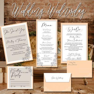 Printed wedding products- rsvp, wedding menu, invitations, envelopes