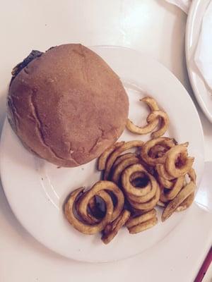 Hamburger & Curly Fries.  Burger is average but tasty.