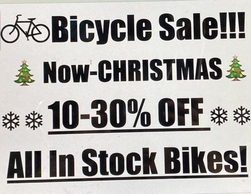 Christmas Bike Sale!
Nov.1 - Dec. 24 2022