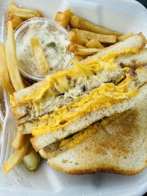 Double grilled cheese cheeseburger