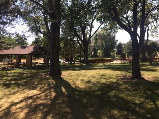 The pavilion, bathrooms are right next to the pavilion (would be on the left of this picture). Nice, big open space.